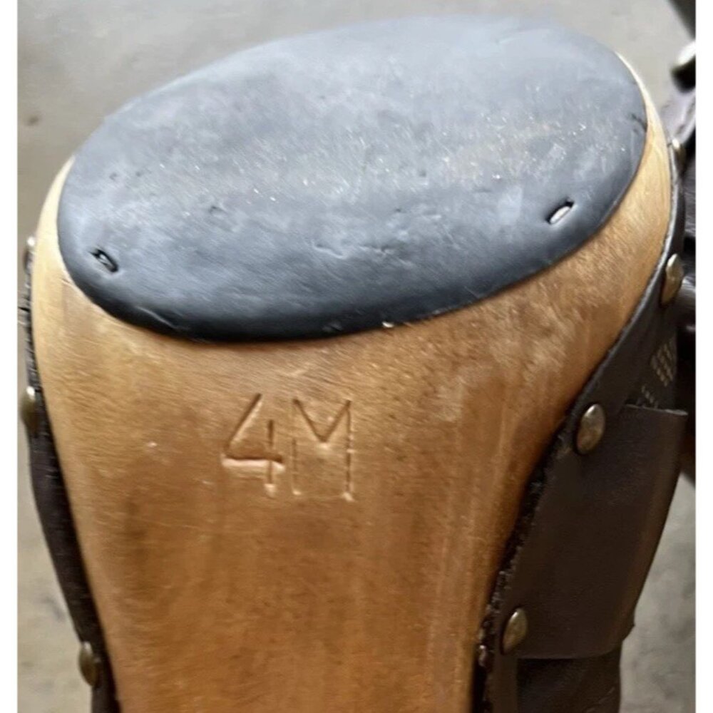 Michael Kors Leather Studd Wood clogs Luggage Brown Platform Heels Womens Size 4 - Picture 10 of 15